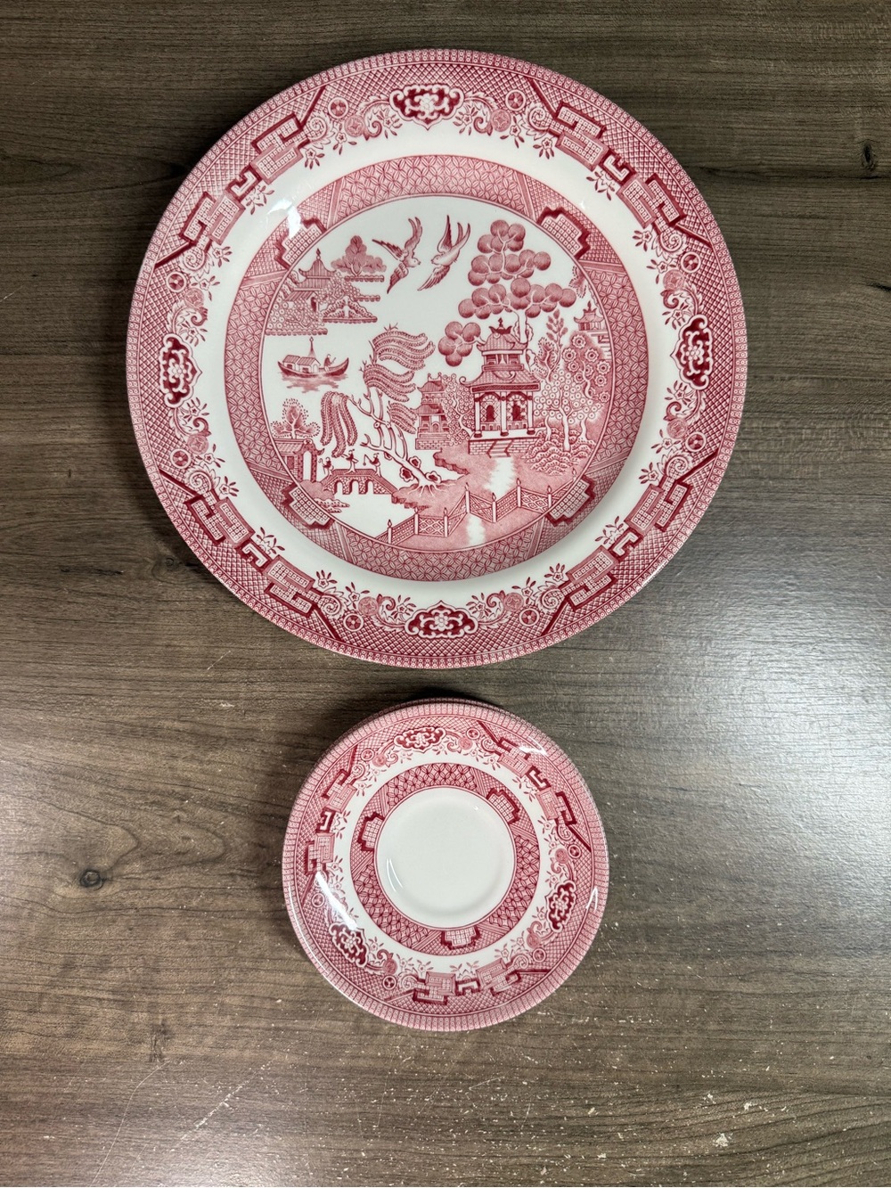 (3) Churchill Pink Rose Made in England Dinner Plates 10”/(3) Saucers 5.5”